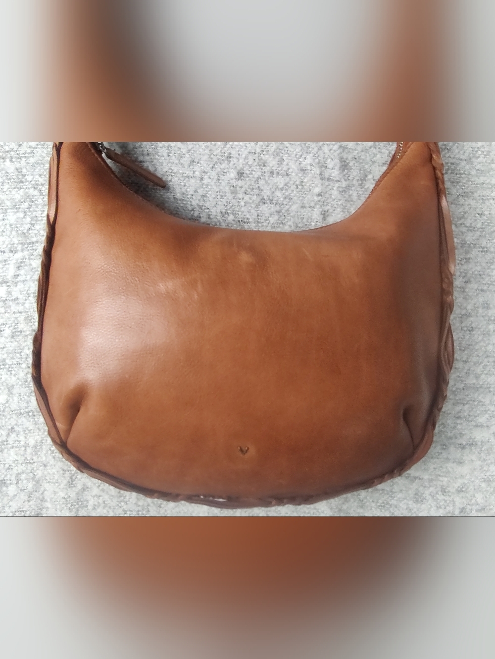 Vilenca Holland Braided Trim Leather Hobo Bag Brown Cognac - Picture 4 of 9